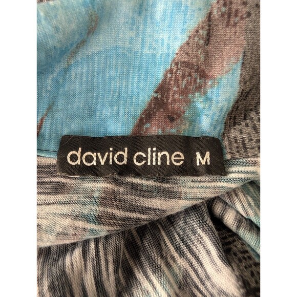 David Cline Blue Brown Abstract Roll Tab Snap Front Top Shirt Size Medium - Picture 10 of 10